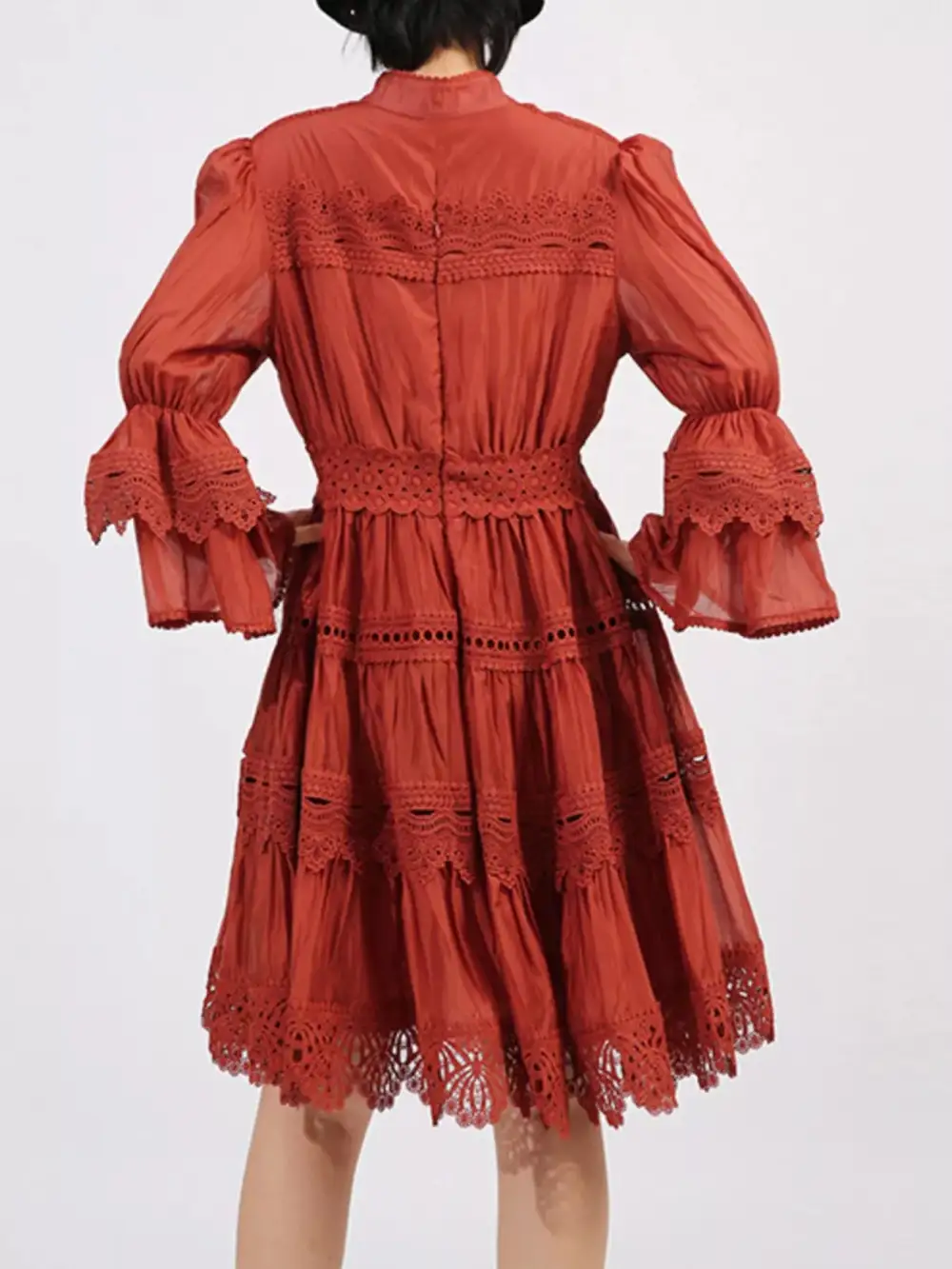 Easy Fit Lace Ruffle Long Sleeve Dress