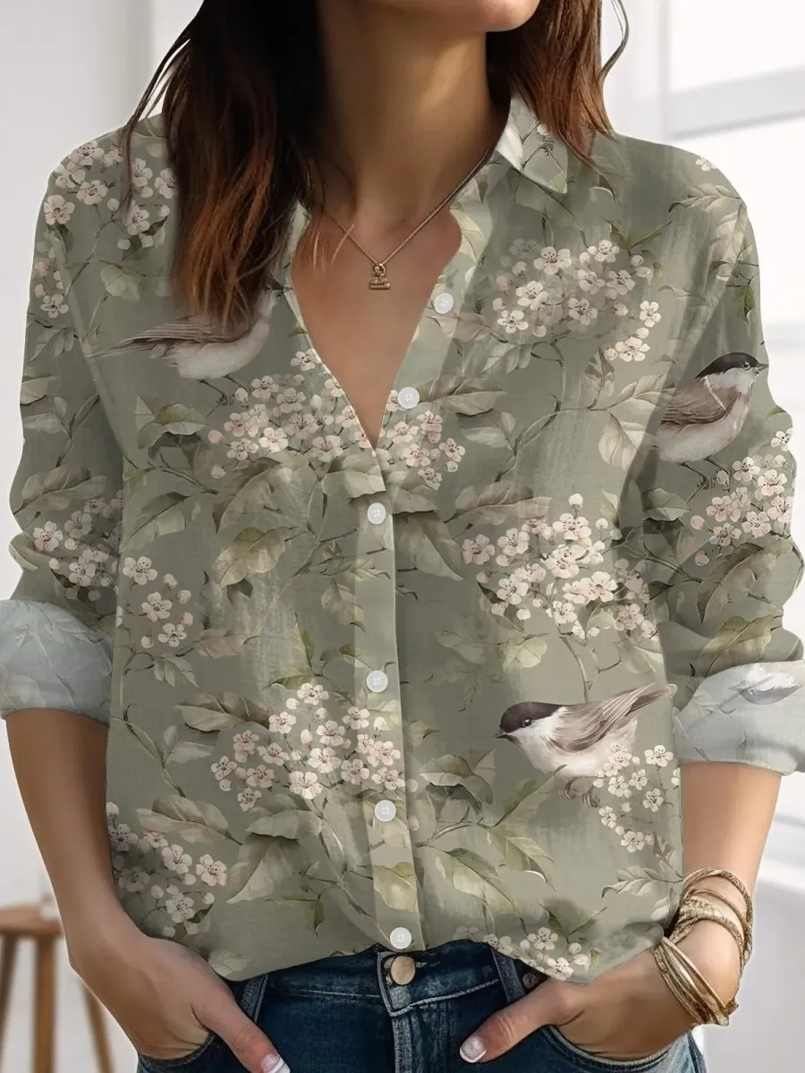 Botanical Bird Print Shirt