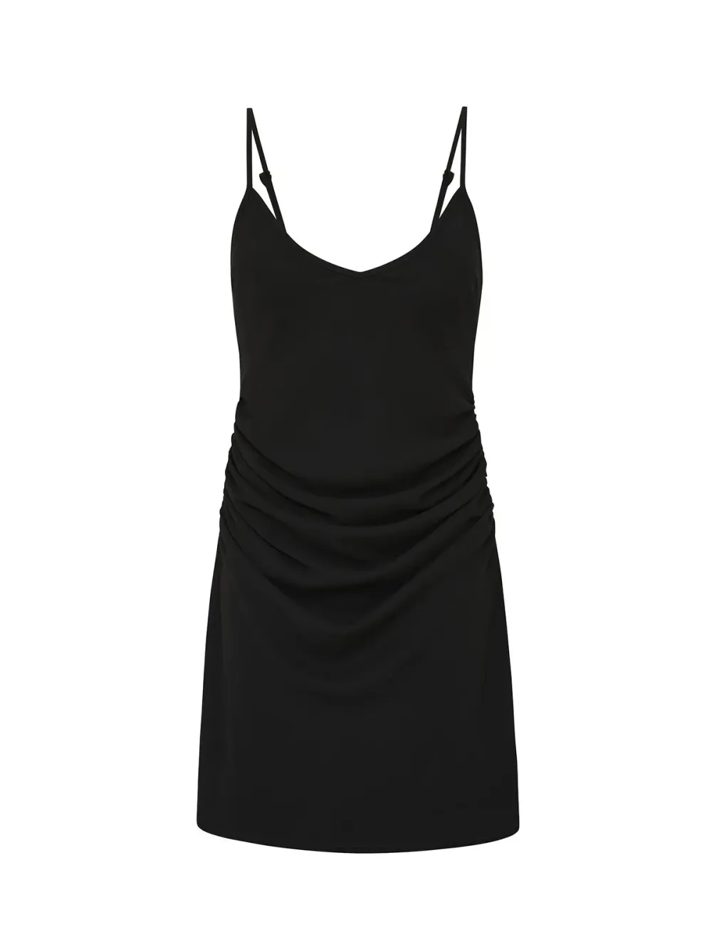 Casual Style Draped Mini Dress Black