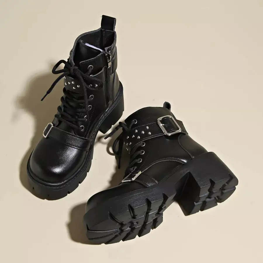 Classic Round Toe Block Heels Boots