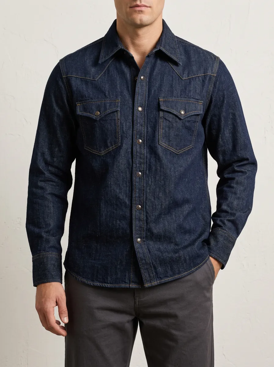 Snap-Front Denim Shirt with Classic Finish