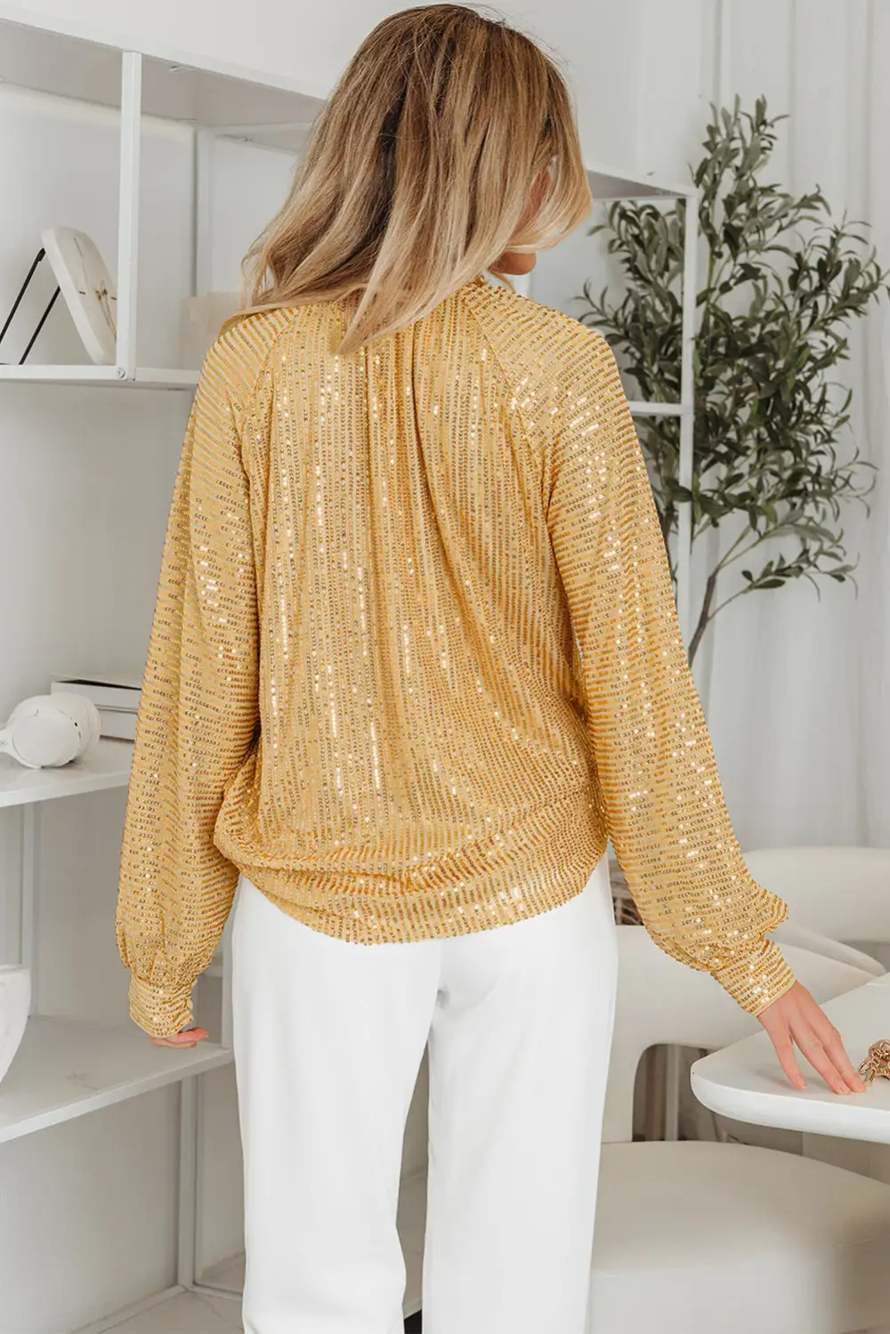 High Neck Button Front Blouse