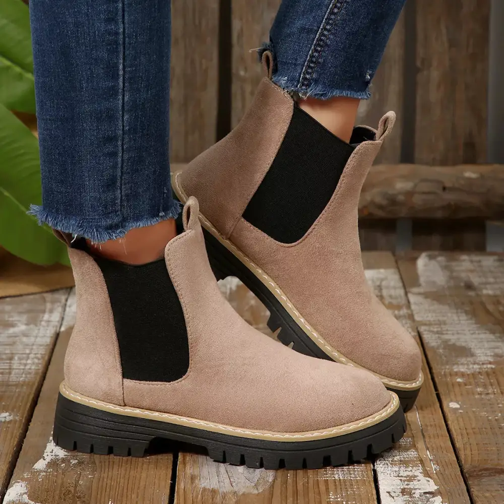 Layered Round Toe Block Heels Boots
