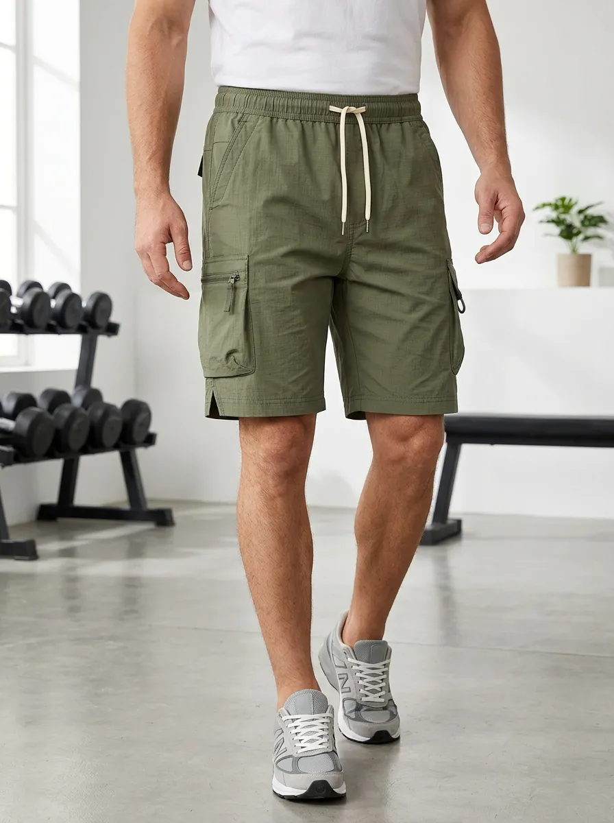 Men's Fitness Olive Green Cargo Printed Shorts