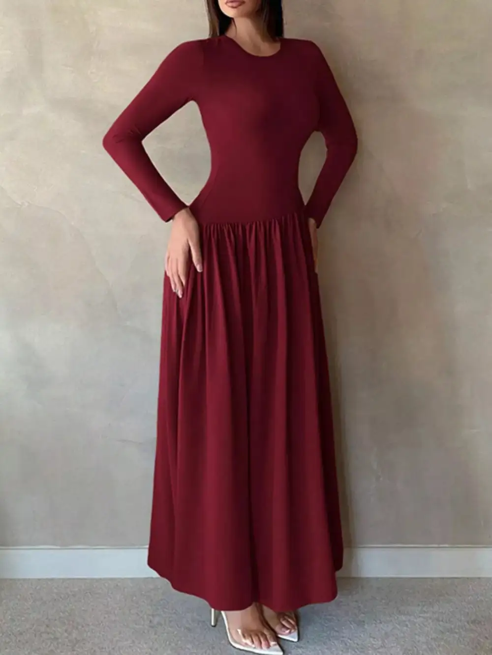 Soft Touch Ruched Long Sleeve Maxi Dress