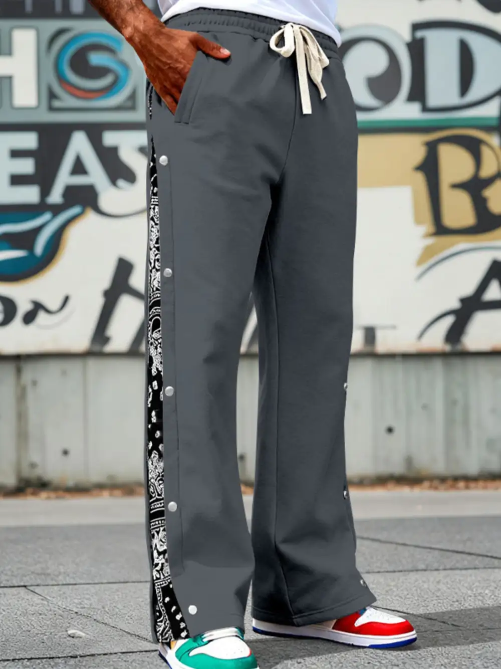Men's Full Size Side Snap Wide Leg Pants