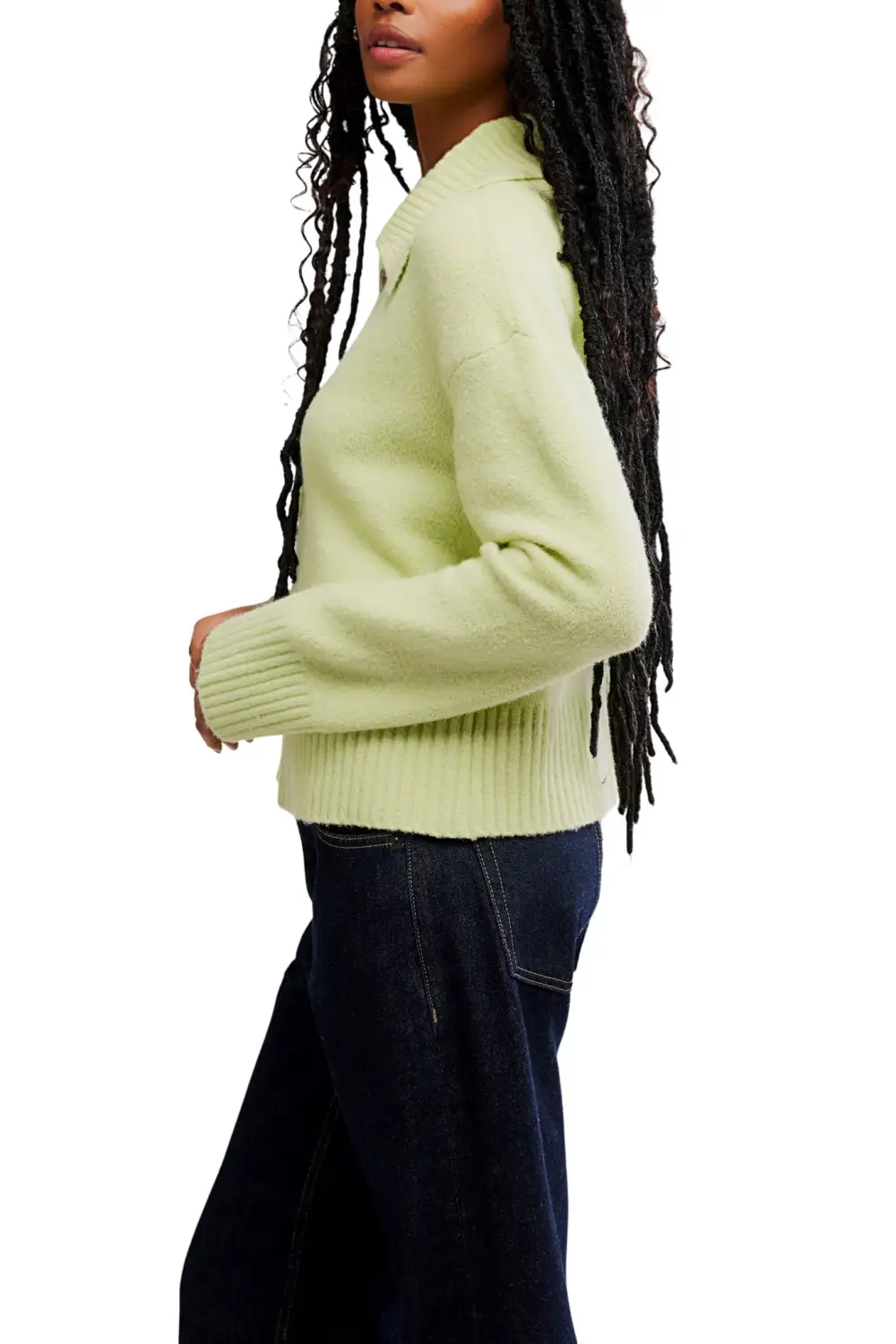 Ribbed Button Front Collared Relaxed Polo Sweater