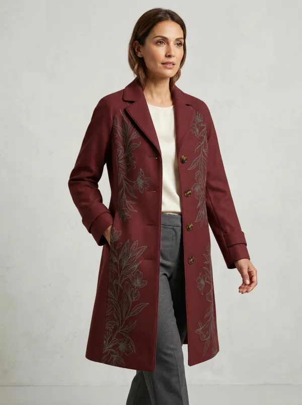 Women's Willow Botanical Floral Line Art Printed Coat