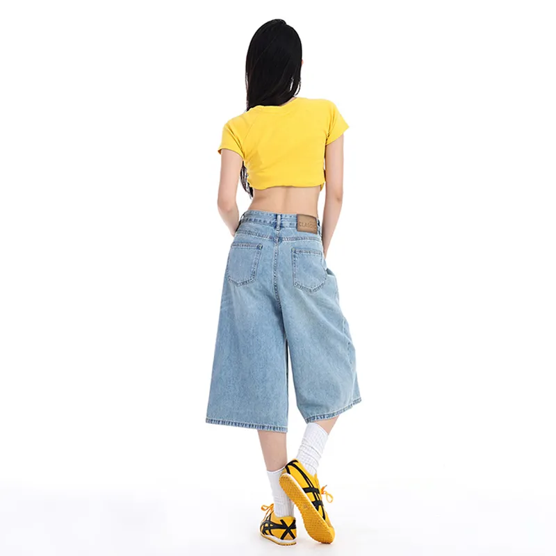 High Waist Wide Leg Denim Shorts