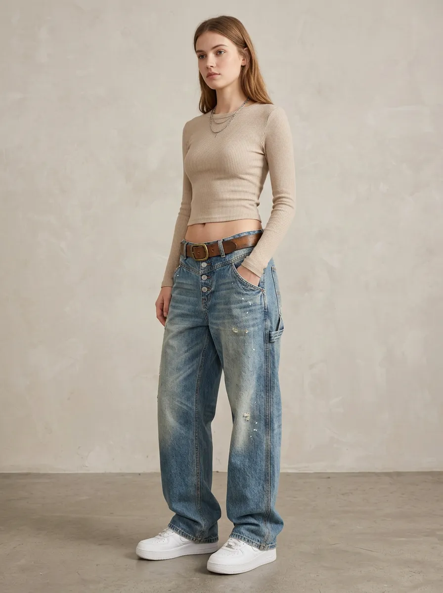 Women's Vintage Style Distressed Denim Printed Pants