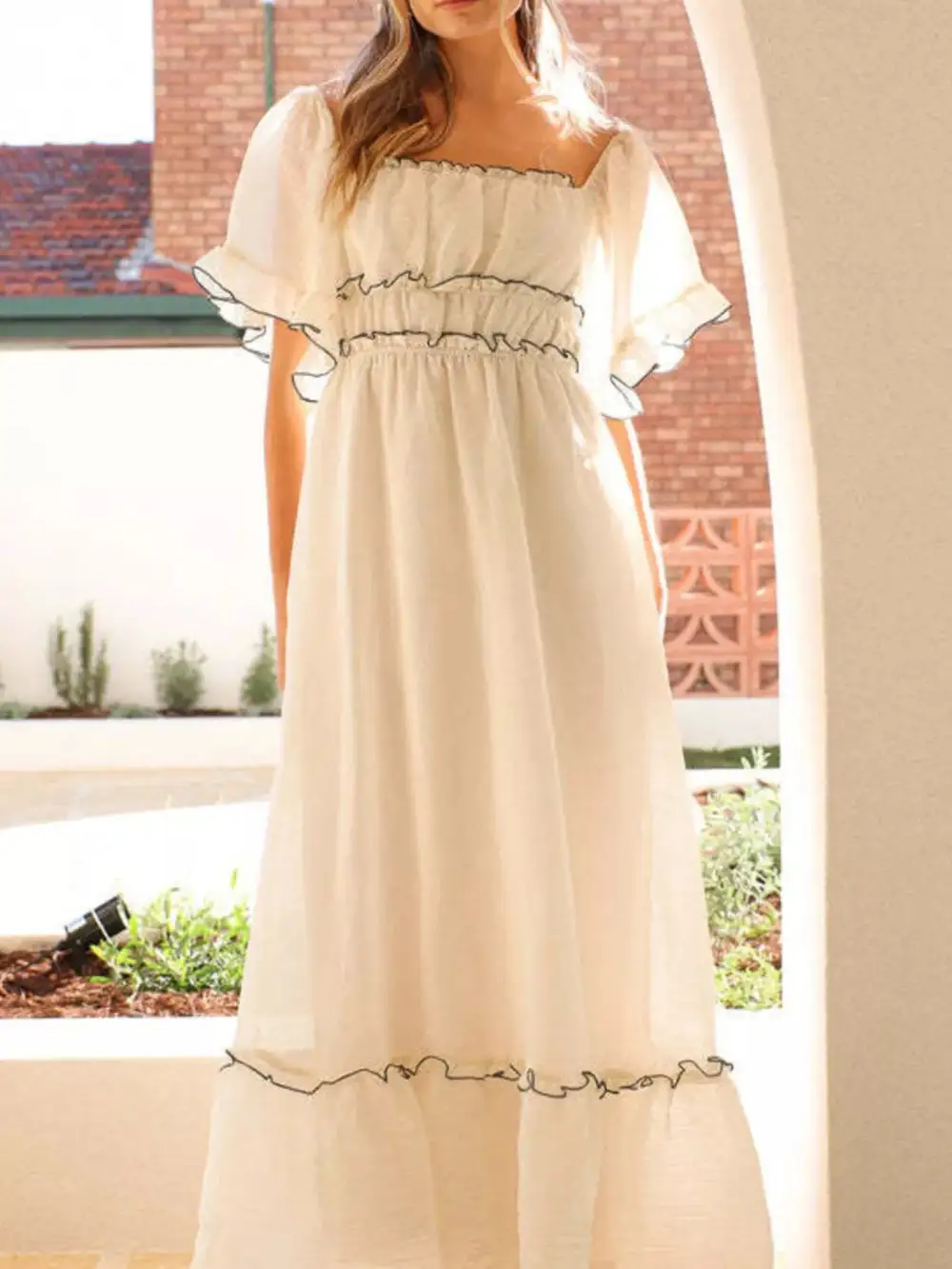 Ruffle Tiered Short Sleeve Maxi Dress