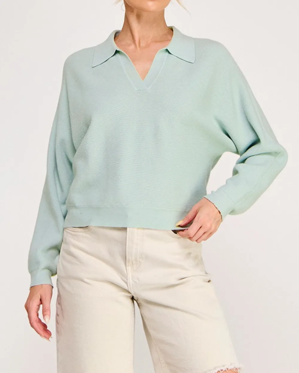 Relaxed Dolman Sleeve Polo Sweater