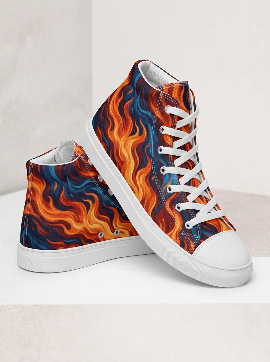 Relaxed Fire Flame Pattern Printed Canvas High Top Shoes