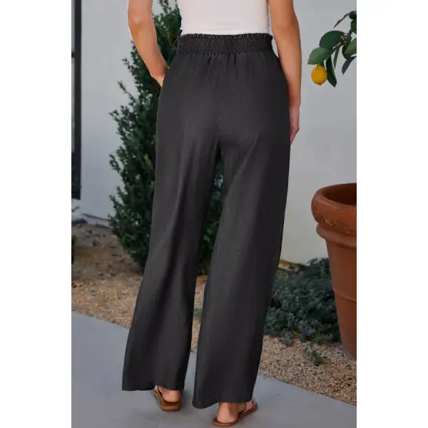 Side Pockets Frilled Smocked High Waist Wide Leg Pants