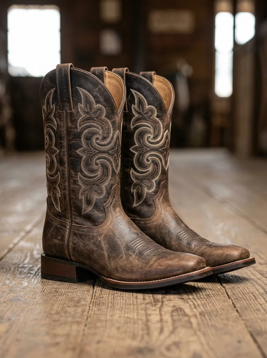 Men's Frontier Inspired Western Cowboy Embroidered Distressed Cowboy Boots