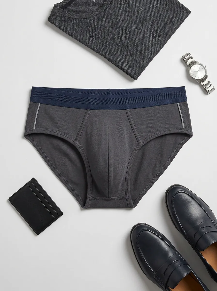 Men's Solid Grey Contrast Waistband Printed Briefs