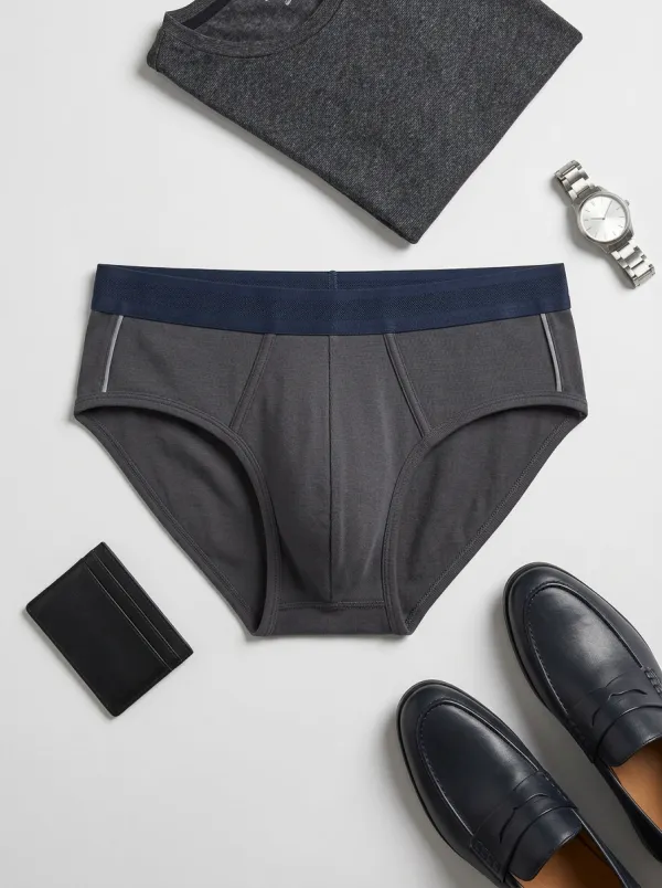 Men's Solid Grey Contrast Waistband Printed Briefs