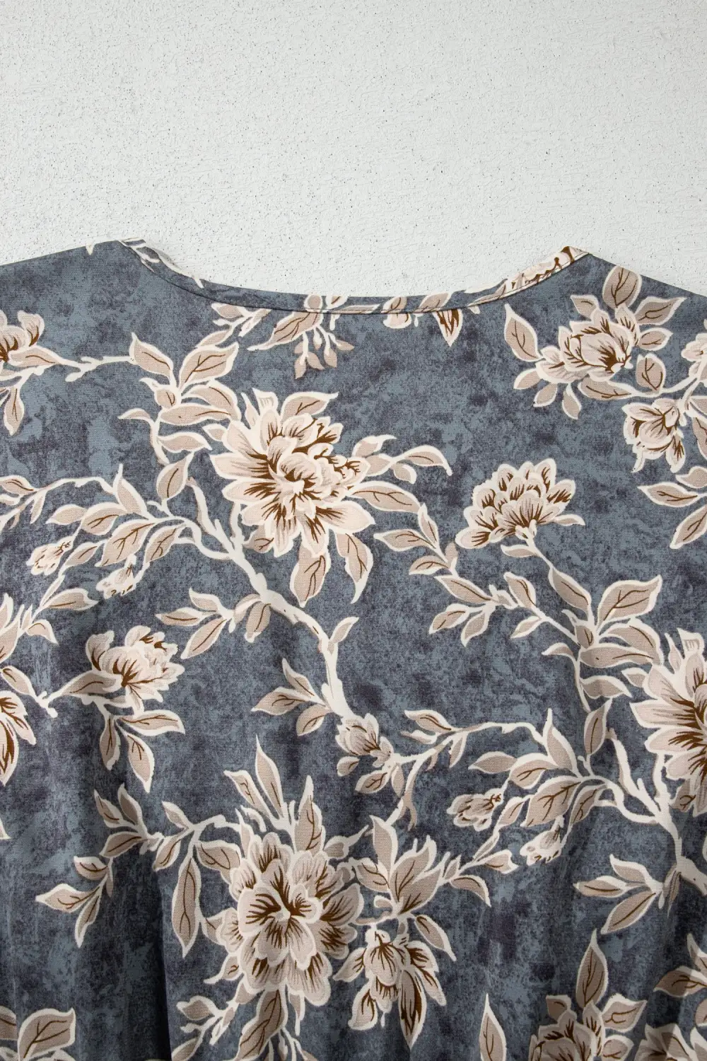 Layered Detail Floral Printed Split Neck Maxi Dress