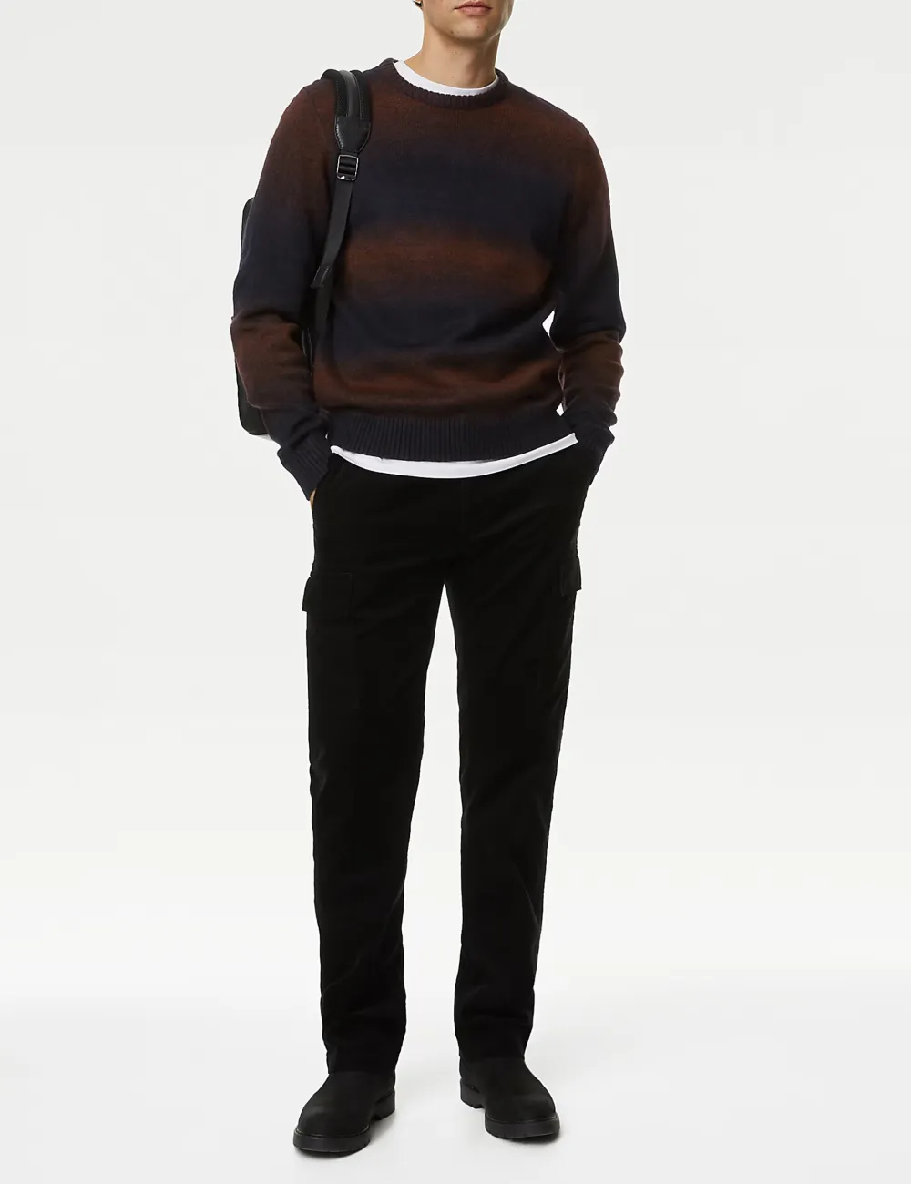 Men's Brown Gradient Striped Crew Neck Jumper
