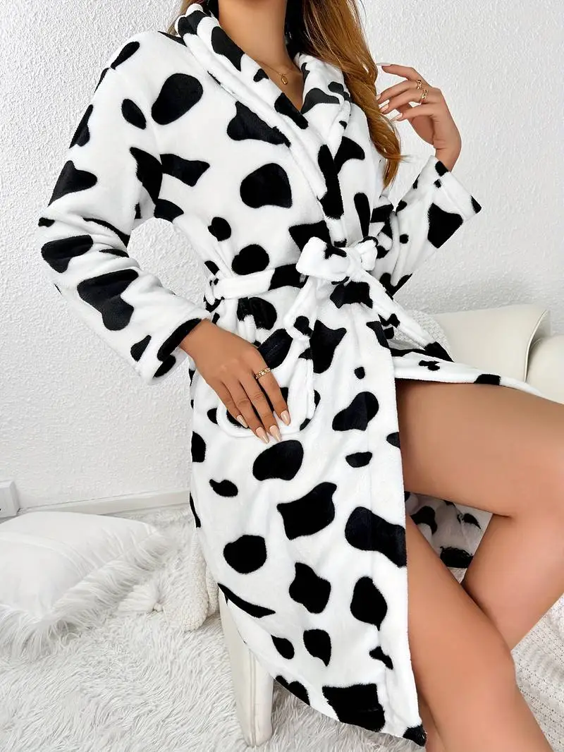 Cow Print Fleece Robe