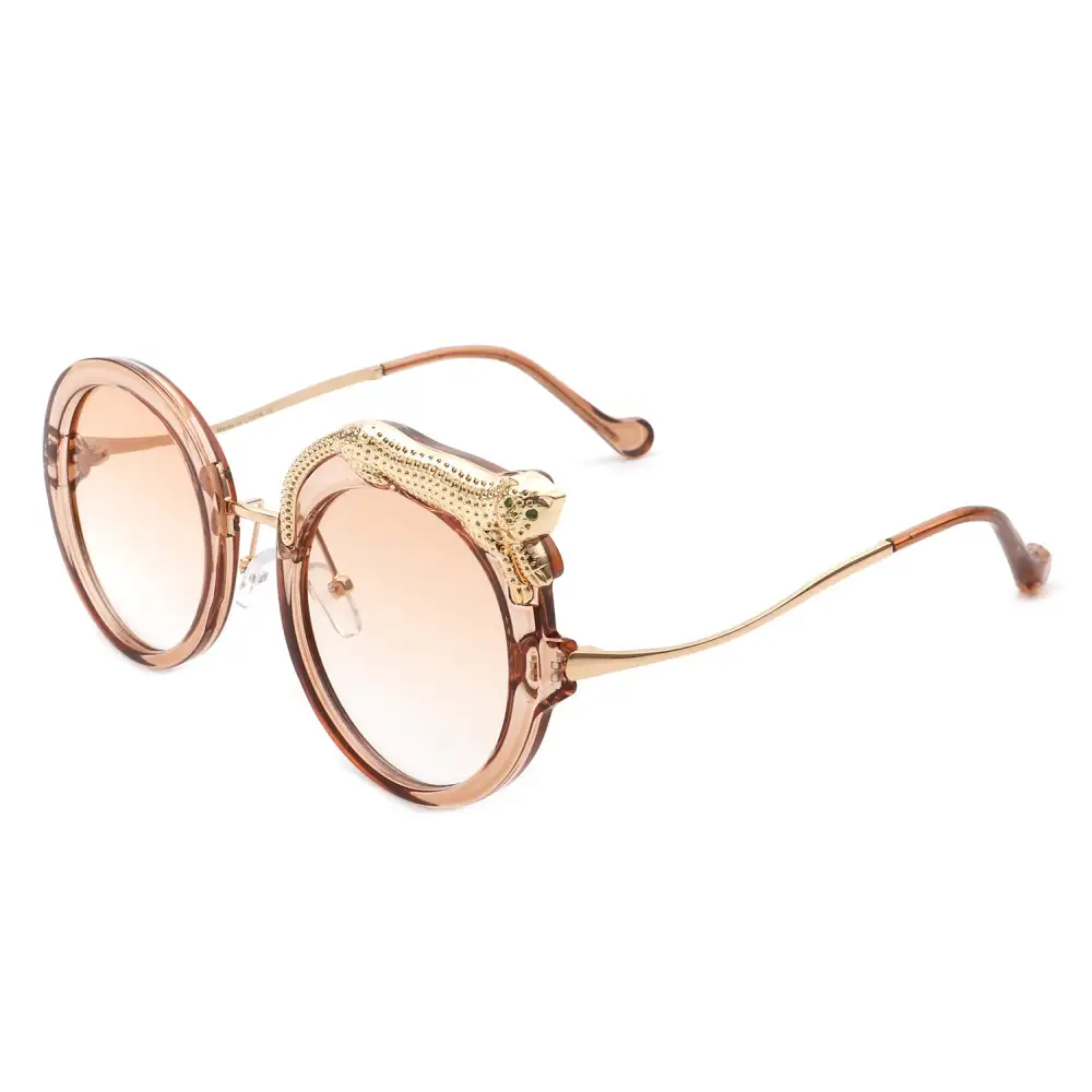 Ribbed Round Frame Sunglasses