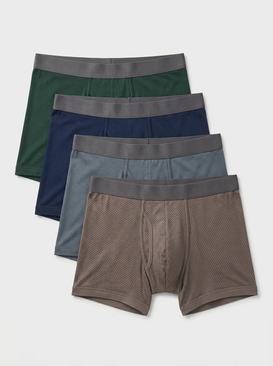 Breathable-Look Cotton Front Pouch Geometric Men's Boxer Briefs Four-Pack
