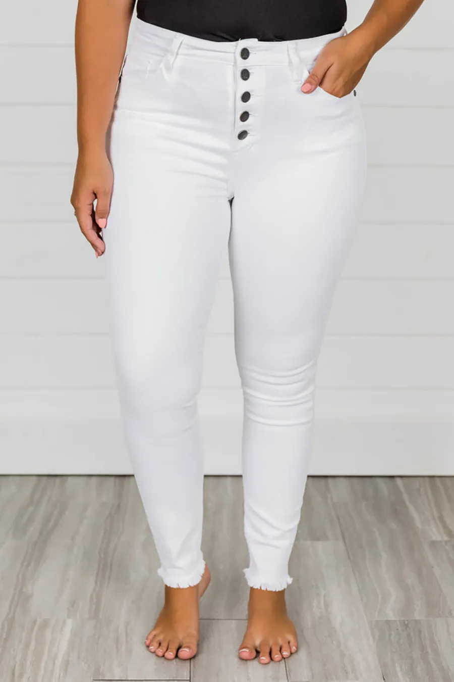 Elegant High Rise White Jeans