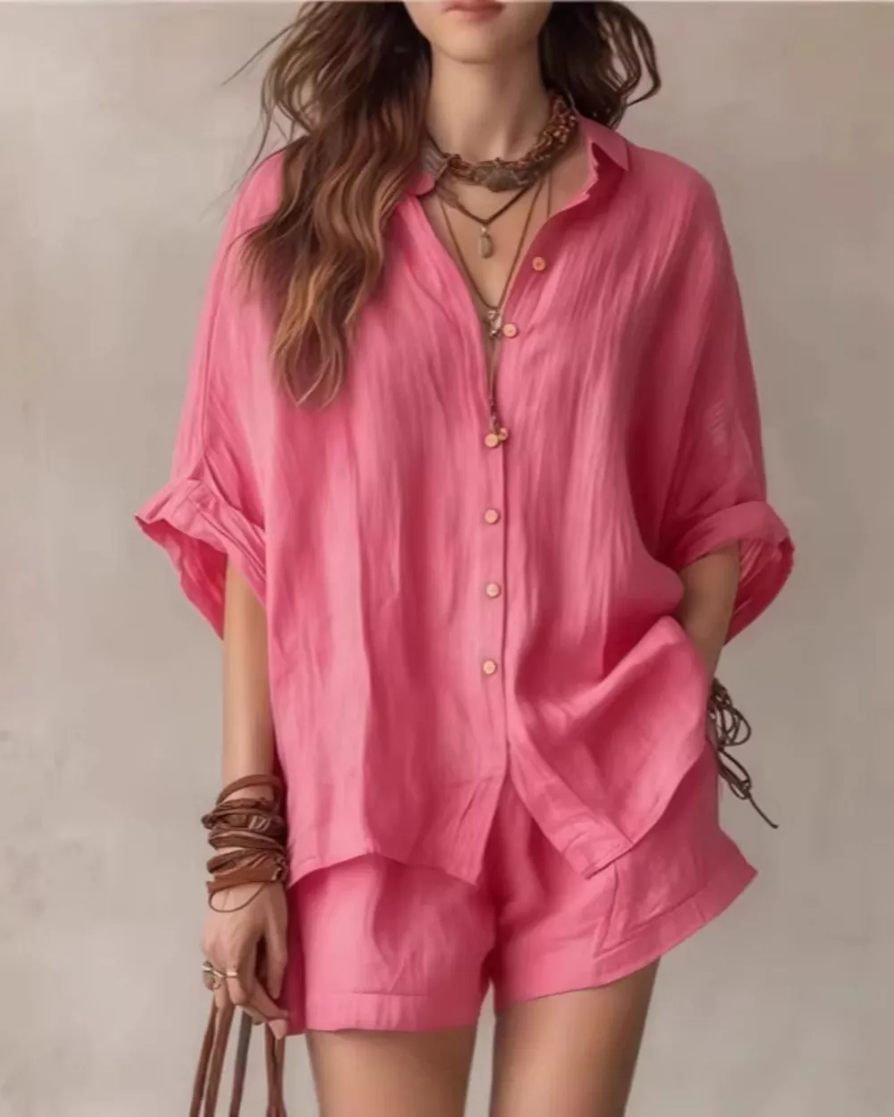 Button-Up Shirt and Wide-Leg Shorts Set