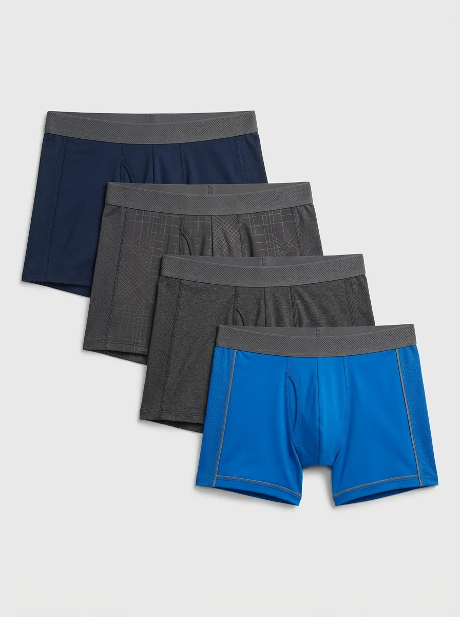 Men's Boxer Briefs Four-Pack with Mesh Breathable-Look Geometric Performance-Inspired