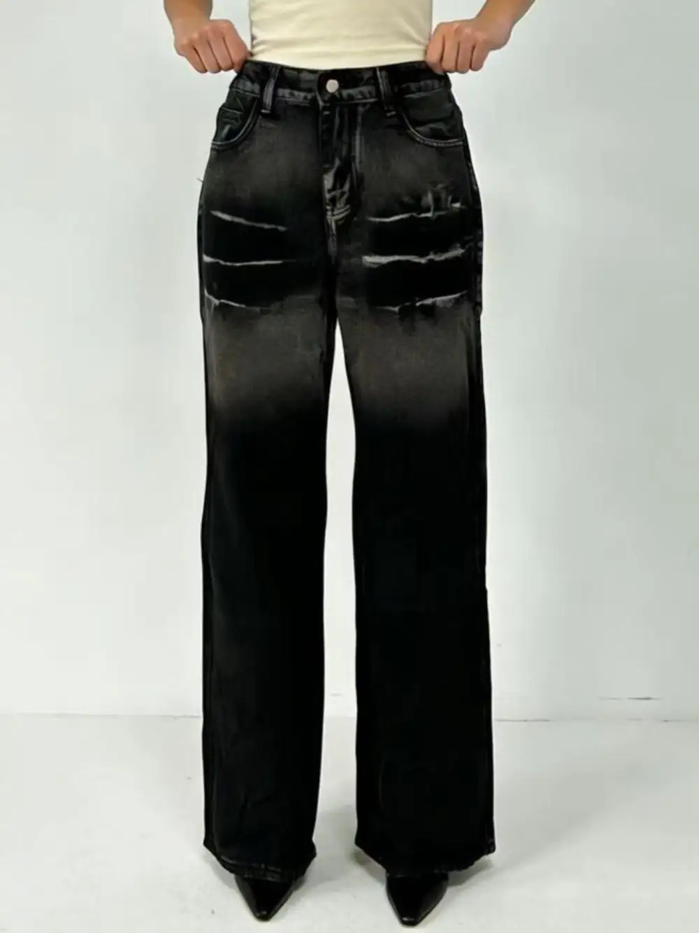 Utility Wide Leg Washed Denim Jeans