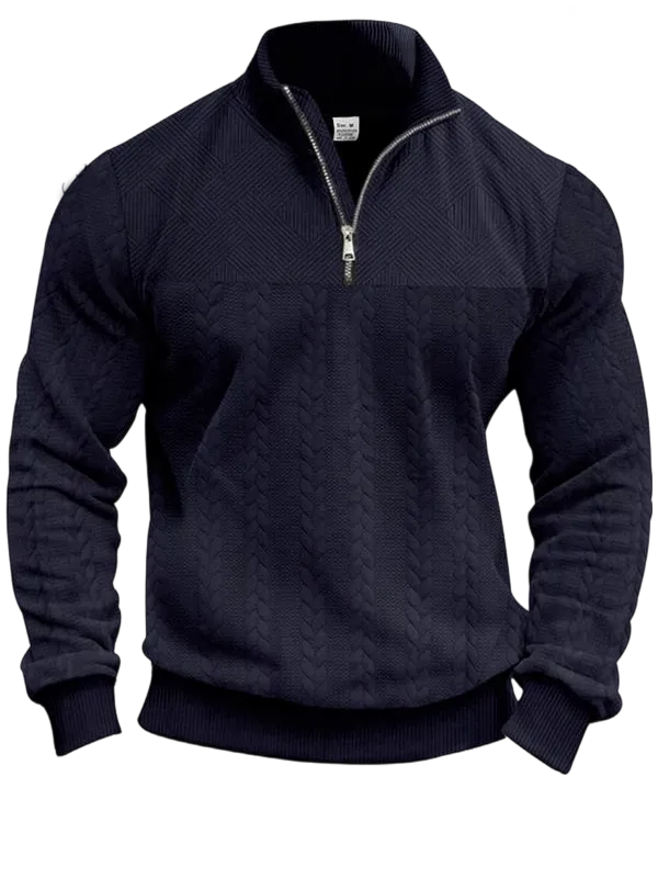 Men's solid color half-zip stand collar sweater