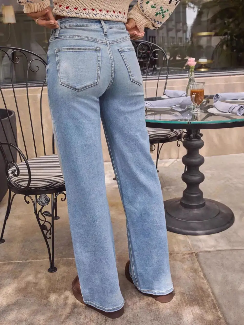Wide Leg Washed Denim Jeans