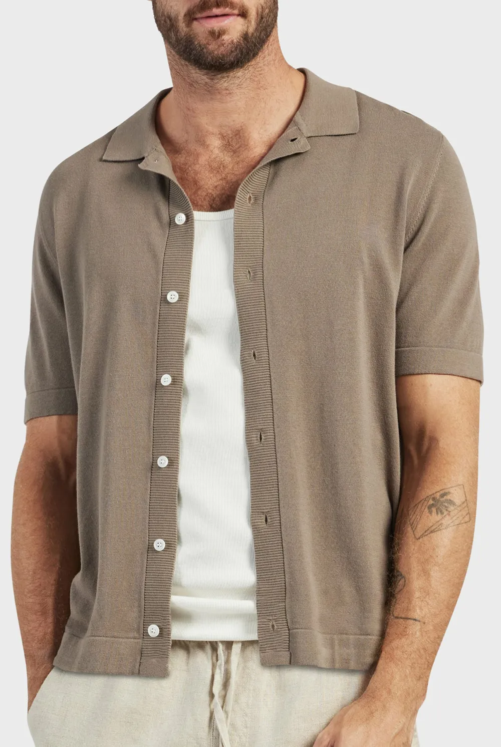 Jackson Rib Knit Polo-Nomad tan