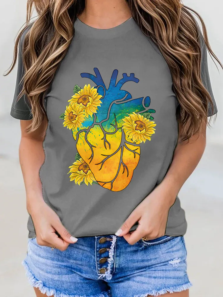Women's Sunflower Heart Printed Tee