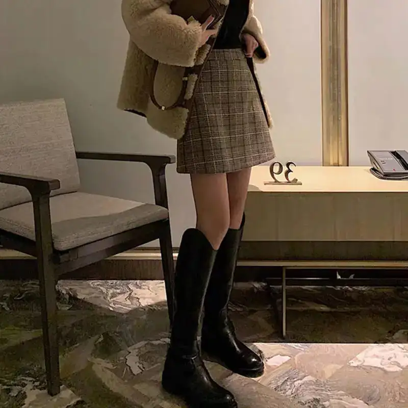 Plaid A-Line Straight Skirt