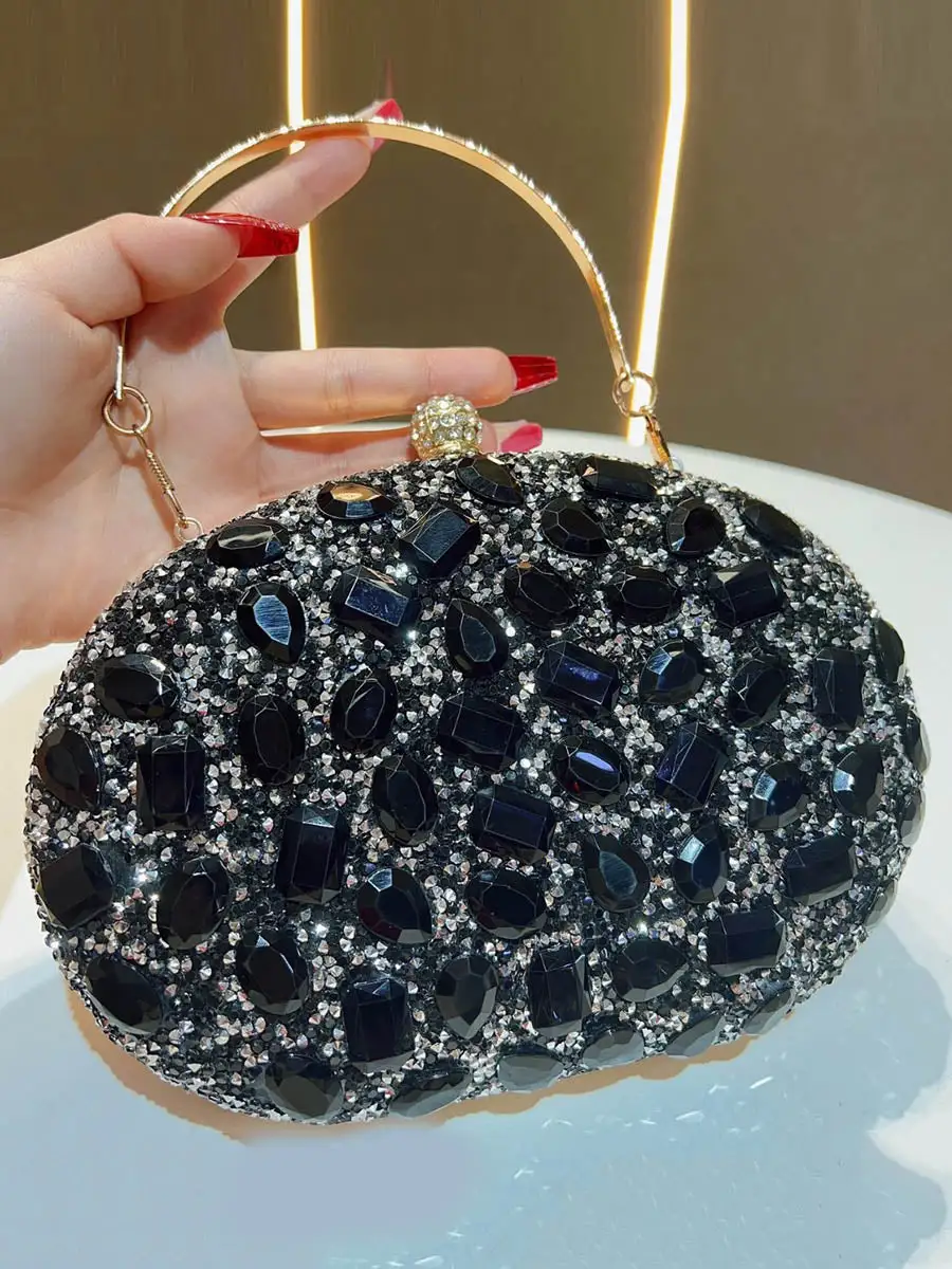 Chain Rhinestone Compact Clutch Bag