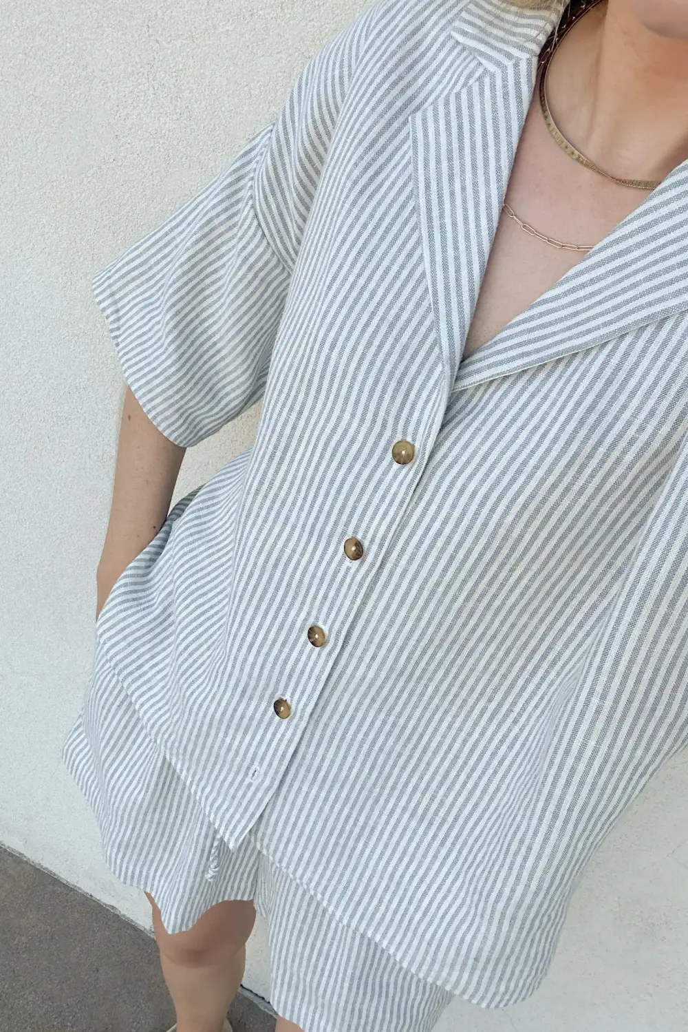 Linen Blend Striped Button Front Button Down Shirt