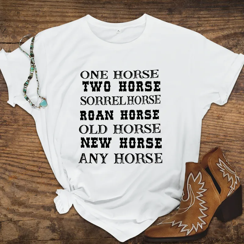 Women's Clause Horse Alphabet Print Cotton T-shirt