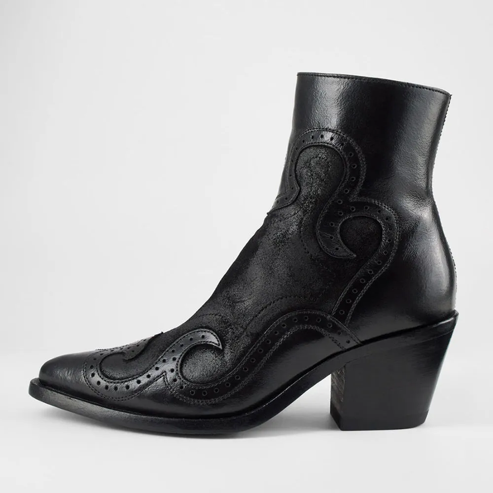 Faux-Suede Faux-Leather Zip-Up Patchwork Ankle Boots