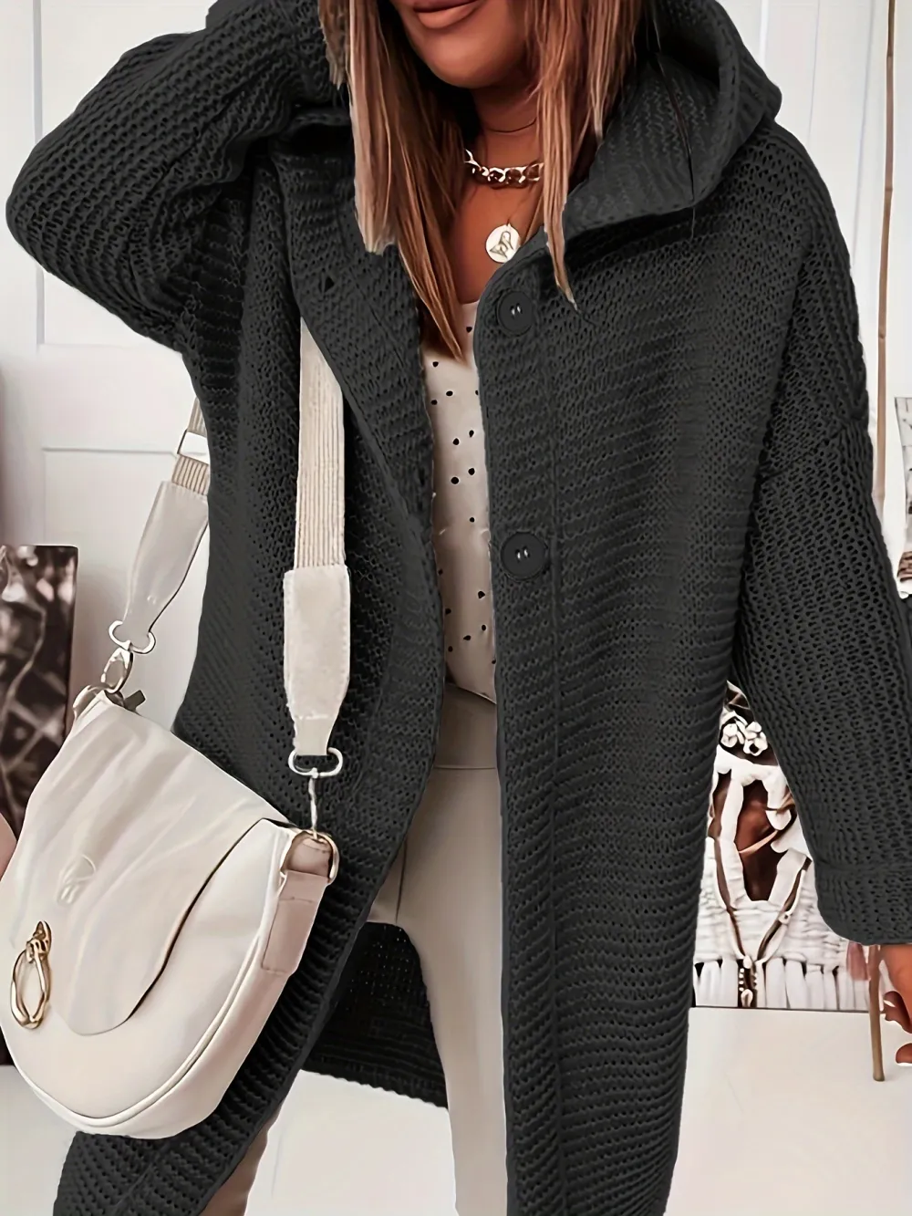 50% OFF Plus Size Casual Cardigan, Women's Plus Solid Button Up Long Sleeve Hoodie Cardigan