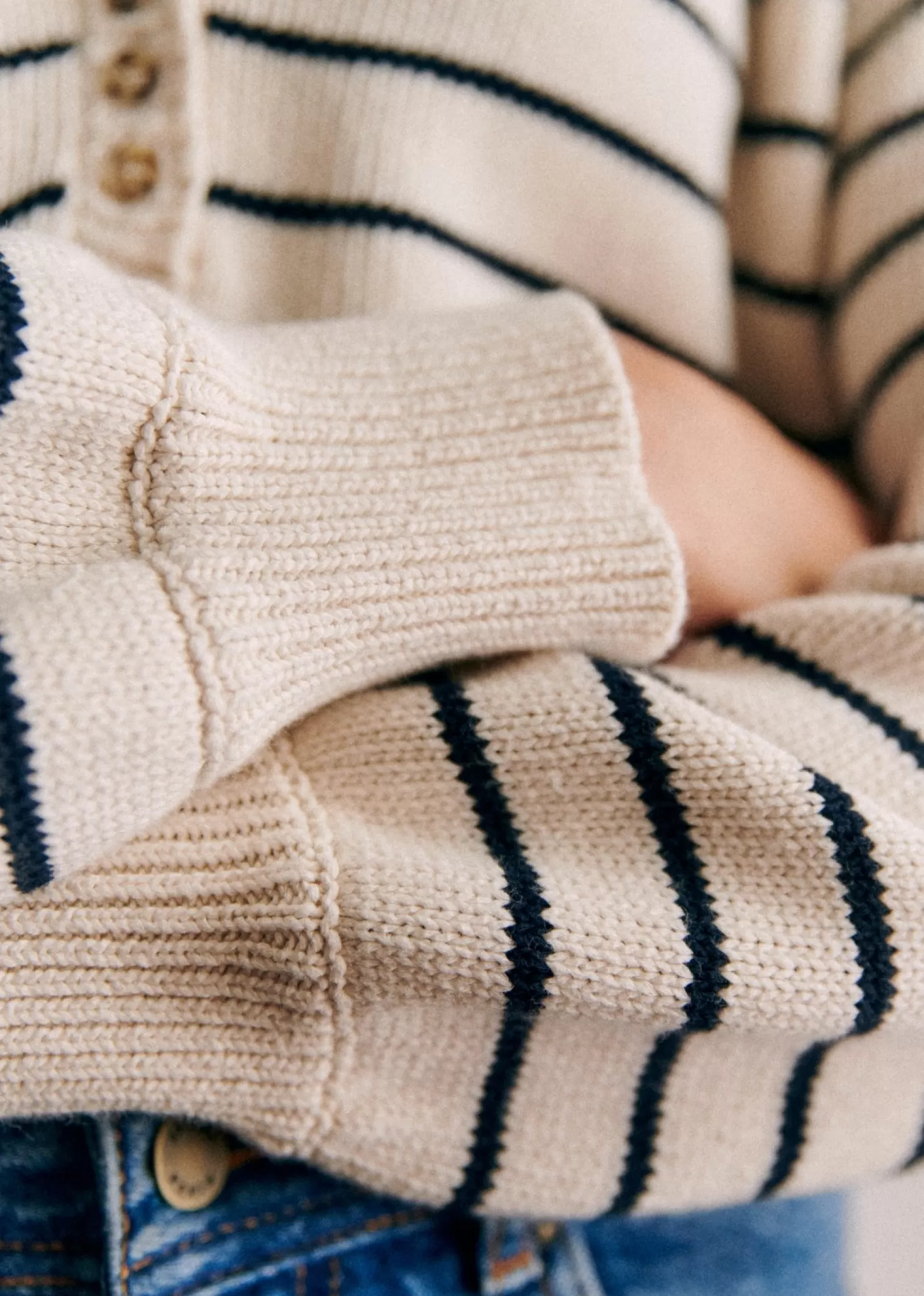 Striped V-Neck Navy Sweater