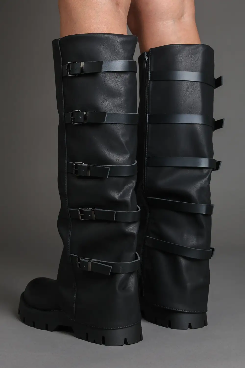 Classic Slouch Fold-Over Chunky Sole Lug Sole Knee High Boots