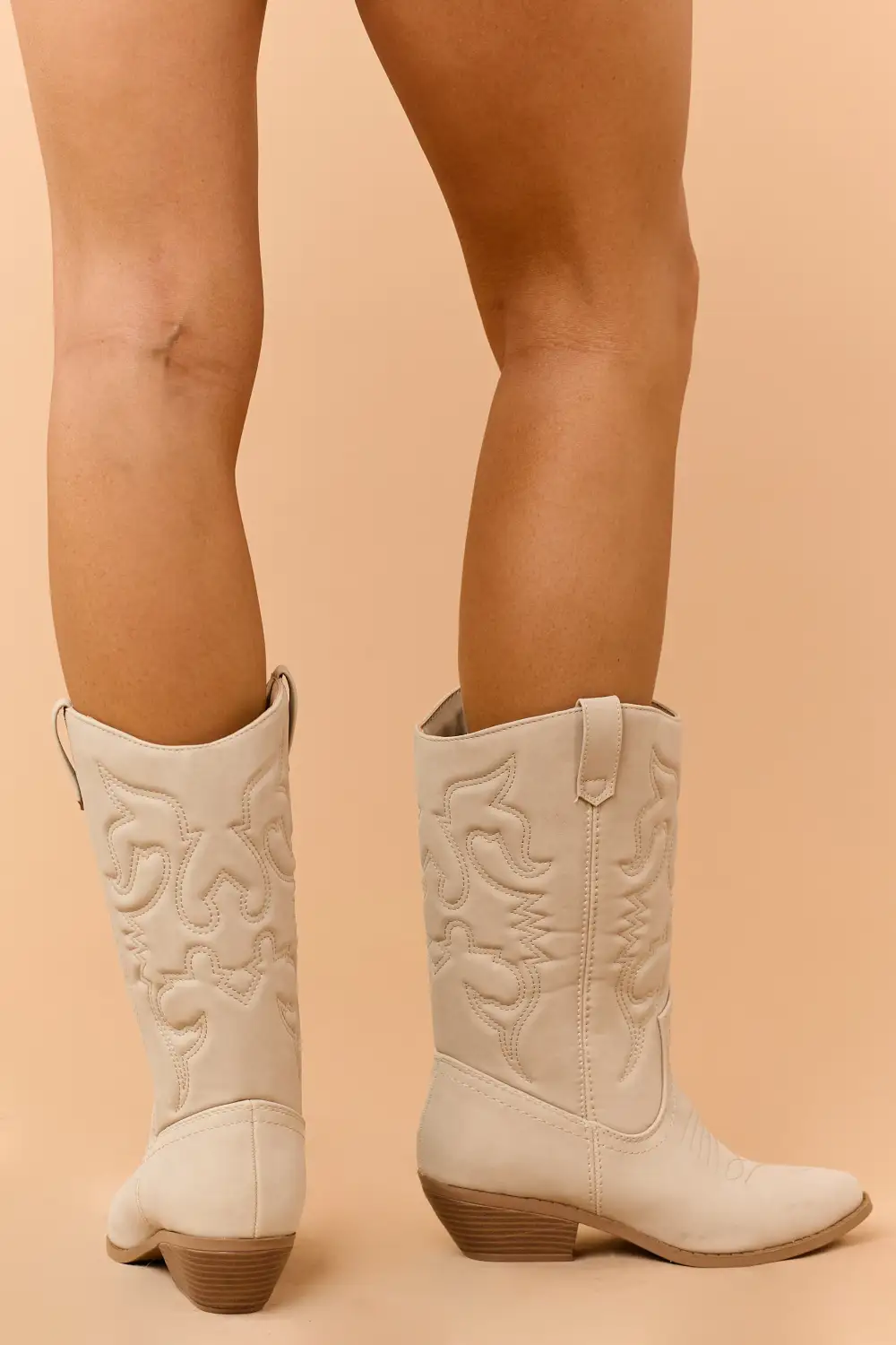 Oatmeal Faux Suede Pointed Toe Western Boots