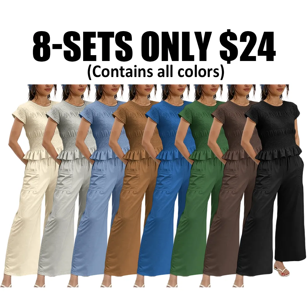 Women's two-piece set: pleated top and wide-leg pants