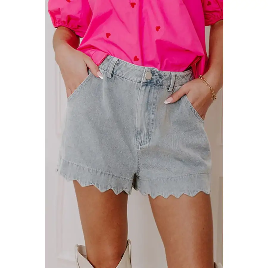 Scalloped Hem Denim Shorts