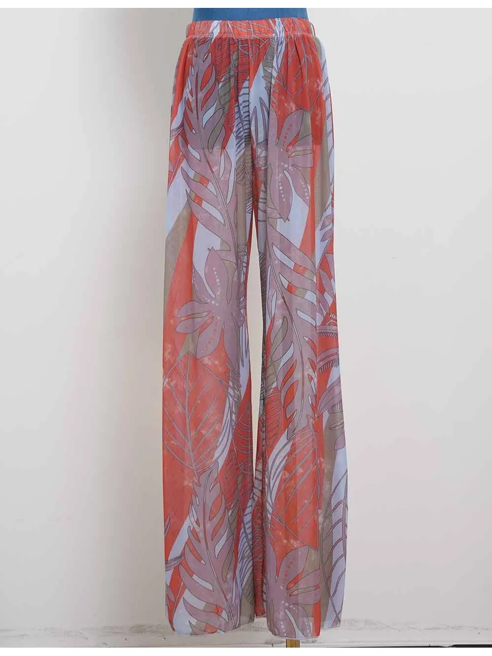 Elastic Waist Wide Leg Sheer Pants