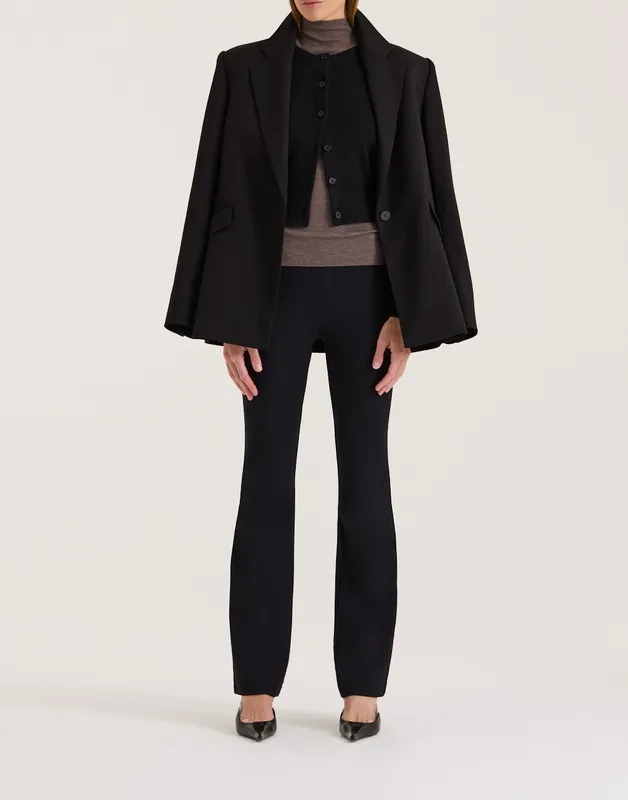 Black High-Rise Knit Flare Pants