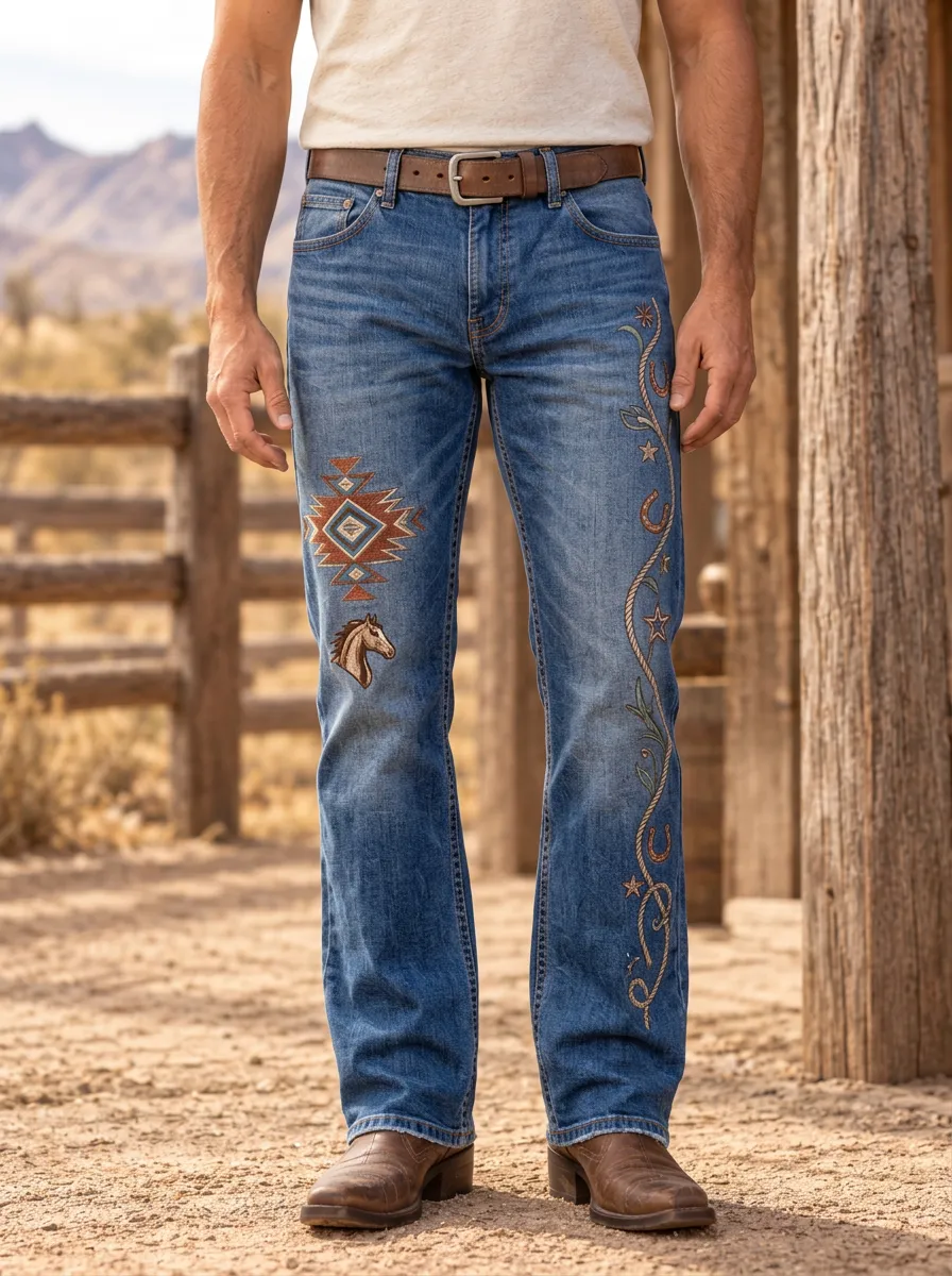 Men's Heritage Inspired Western Cowboy Horse Southwestern Jeans