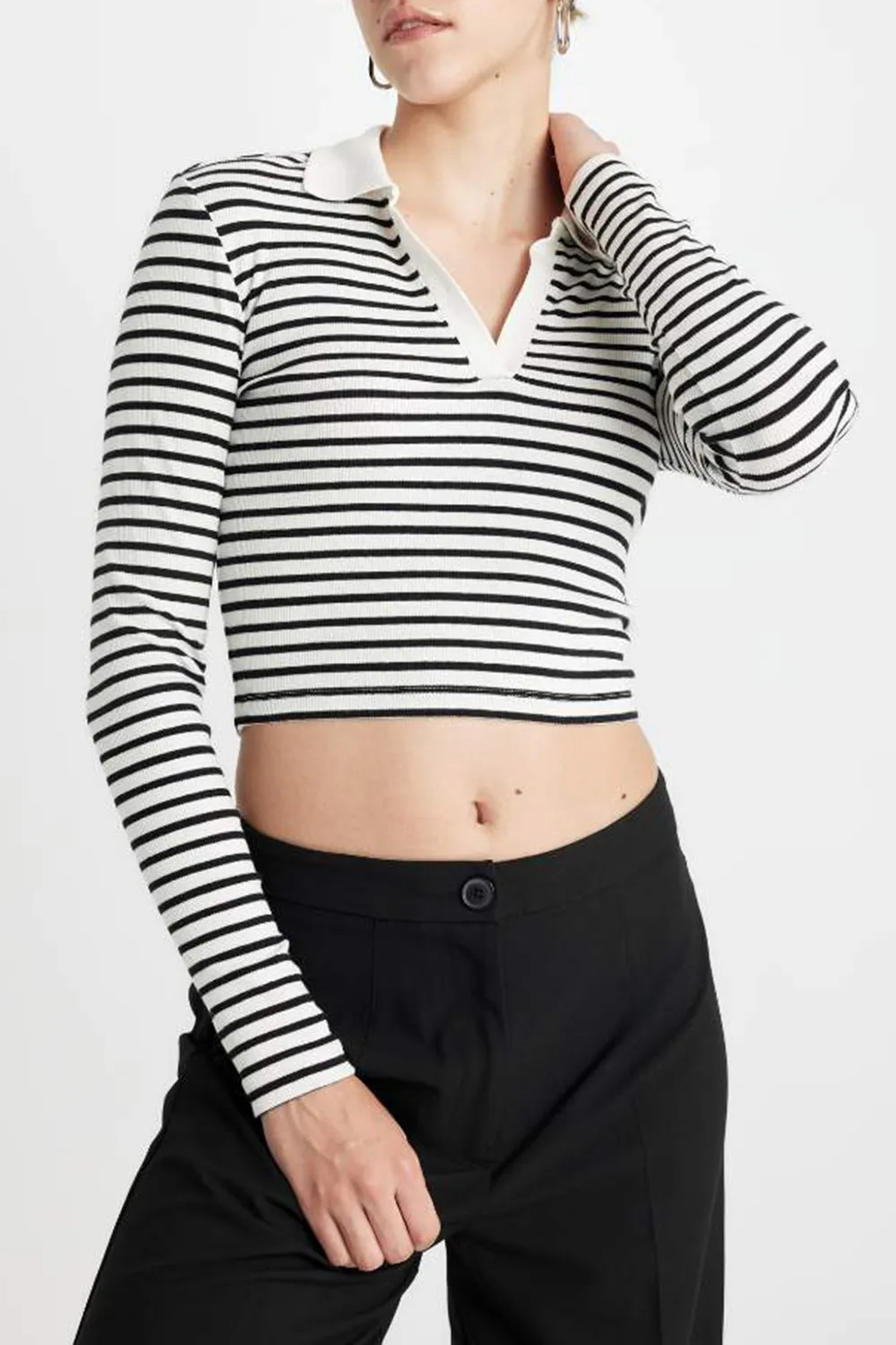 Black And White Striped V-Neck T-Shirt