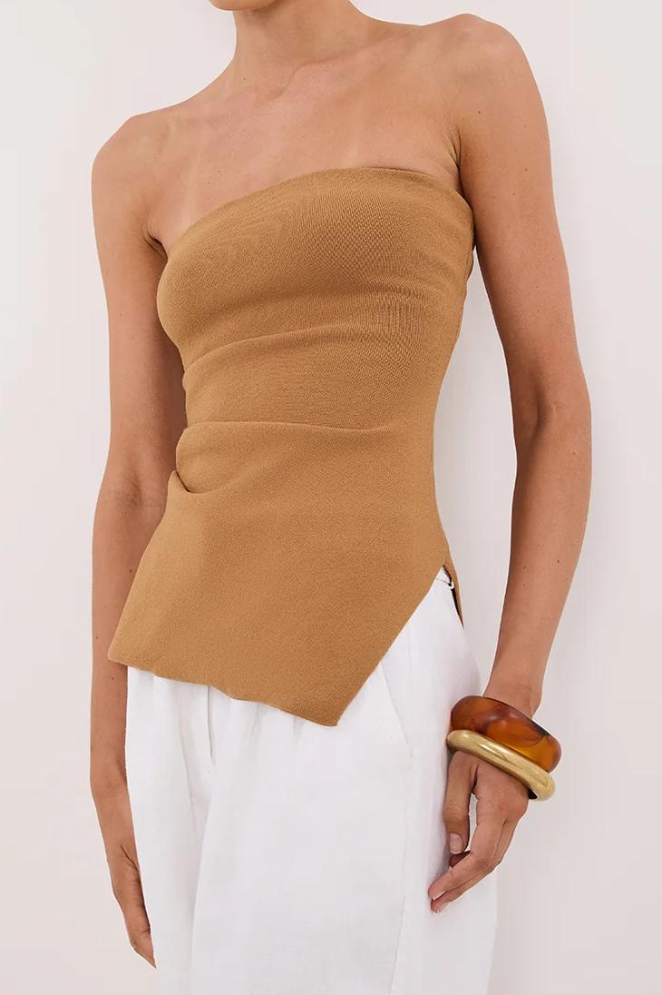 TAN BANDEAU KNIT TOP